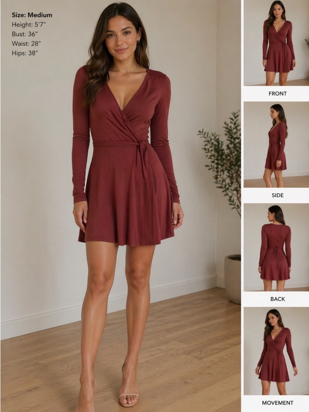 Forever 21 Long Sleeve Wrap Dress in Deep Red